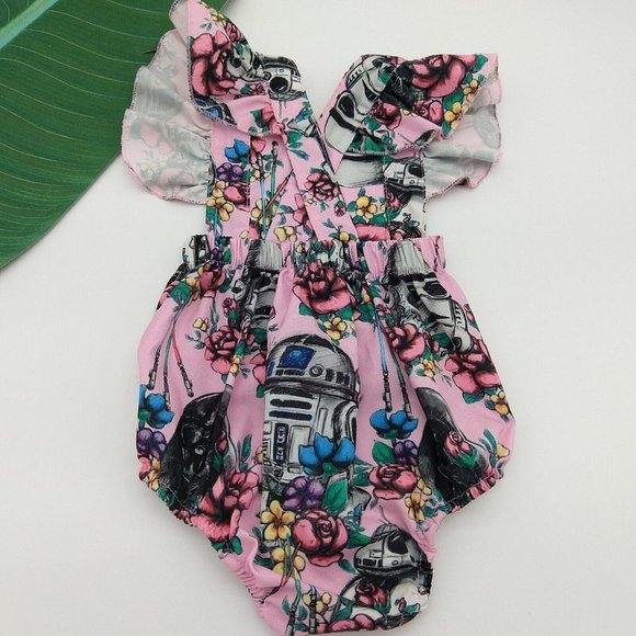 Star Wars Baby Girls One Piece Romper Size 0-3 Months Pink Vader R2D2 Ruffle - Picture 6 of 8